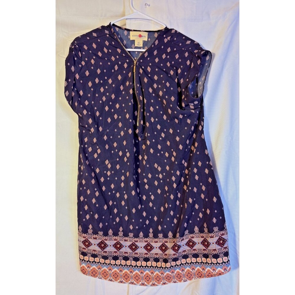 Boho Dress Women’s XL Hippie Mini Streetwear Retro Sporty Chic Navy Geometric